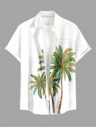 Coconut Tree Print Hawaii Button Pocket Shirt For Men -  