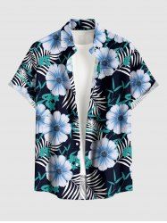 Plus Size Flowers Tropical Leaf Print Buttons Pocket Hawaii Shirt For Men - Noir L