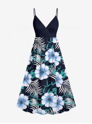 Plus Size Flowers Tropical Leaf Print Surplice Hawaii Cami Dress -  