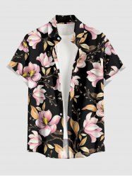 Flower Leaf Branch Print Hawaii Button Pocket Shirt For Men - Noir L