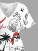 Skull Pirate Coconut Tree Rudder Anchor Print Plus Size Matching Hawaii Beach Outfit For Couples -  