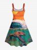 Turtle Sea Waves Sun Dusk Print Plus Size Matching Hawaii Sea Creatures Beach Outfit For Couples -  