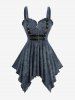 Ombre Rose Flower Print Zipper Top and Lace Ruffles Patchwork Heart Gesture Buckle Skirt Plus Size Outfit - Bleu Poudre 