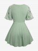 Plus Size Rose Flower Print Mesh Tulip Hem Buckle Ruffles Ruched Surplie Ribbed Textured 2 In 1 Top -  