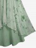 Plus Size Rose Flower Print Mesh Tulip Hem Buckle Ruffles Ruched Surplie Ribbed Textured 2 In 1 Top -  