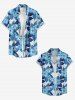Tropical Leaf Hibiscus Flower Print Hawaii Women Shirt - Bleu 3XL