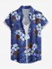 Flower Leaf Branch Print Hawaii Women Shirt - Bleu profond 3XL