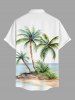 Plus Size Coconut Tree Seascape Print Buttons Pocket Hawaii Shirt For Men -  