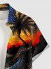 Plus Size Coconut Tree Sun Seascape Oil Painting Print Buttons Pocket Hawaii Shirt For Men -  