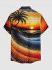 Plus Size Coconut Tree Sun Seascape Oil Painting Print Buttons Pocket Hawaii Shirt For Men -  