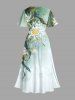Plus Size Flowers Leaf Ombre Print Split Hawaii Midi Dress -  