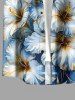 Hibiscus Flowers Ombre Metallic Print Buttons Pocket Hawaii Shirt For Men - Bleu L
