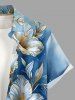 Hibiscus Flowers Ombre Metallic Print Buttons Pocket Hawaii Shirt For Men - Bleu L