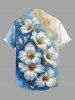 Hibiscus Flowers Ombre Metallic Print Buttons Pocket Hawaii Shirt For Men - Bleu L