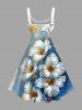 Hibiscus Flowers Ombre Metallic Print Hawaii Tank Dress - Bleu L
