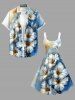 Hibiscus Flowers Ombre Metallic Print Hawaii Tank Dress - Bleu L
