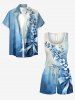 Flowers Bowknot Ombre Print Cinched Hawaii Romper - Bleu 2X
