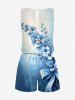 Flowers Bowknot Ombre Print Cinched Hawaii Romper - Bleu 3X
