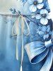 Flowers Bowknot Ombre Print Cinched Hawaii Romper - Bleu 5X