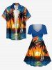 Coconut Tree Sailboat Sun Cloud Print Cinched Hawaii Dress -  