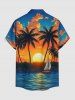 Coconut Tree Sailboat Sun Cloud Print Buttons Pocket Hawaii Shirt For Men - Orange Foncé XL
