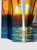 Coconut Tree Sailboat Sun Cloud Print Buttons Pocket Hawaii Shirt For Men -  