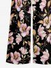 Flower Leaf Branch Print Hawaii Wide Leg Jumpsuit -  