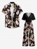 Flower Leaf Branch Print Hawaii Wide Leg Jumpsuit -  