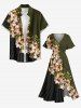 Flower Leaf Branch Print Hawaii Split Pocket A Line Midi Dress -  