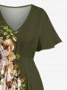 Flower Leaf Branch Print Hawaii Split Pocket A Line Midi Dress -  