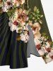 Flower Leaf Branch Print Hawaii Split Pocket A Line Midi Dress -  