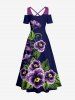 Robe longue trapèze à imprimé fleurs et branches, style hawaïen, épaules dénudées et bretelles croisées, grande taille - Concorde 1X