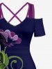 Robe longue trapèze à imprimé fleurs et branches, style hawaïen, épaules dénudées et bretelles croisées, grande taille - Concorde 1X