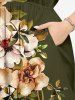 Plus Size Flower Leaf Branch Print Hawaii Split Pocket A Line Midi Dress -  