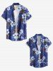 Plus Size Flower Leaf Branch Print Hawaii Button Pocket Shirt For Men -  