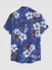 Plus Size Flower Leaf Branch Print Hawaii Button Pocket Shirt For Men -  