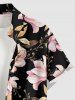 Flower Leaf Branch Print Hawaii Button Pocket Shirt For Men - Noir L