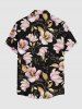 Flower Leaf Branch Print Hawaii Button Pocket Shirt For Men - Noir L