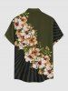 Plus Size Flower Leaf Branch Print Hawaii Button Pocket Shirt For Men -  