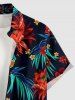 Plus Size Tropical Leaf Flower Print Hawaii Button Pocket Shirt For Men -  