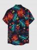 Plus Size Tropical Leaf Flower Print Hawaii Button Pocket Shirt For Men -  