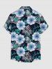 Plus Size Flowers Tropical Leaf Print Buttons Pocket Hawaii Shirt For Men - Noir L