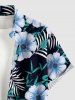 Plus Size Flowers Tropical Leaf Print Buttons Pocket Hawaii Shirt For Men - Noir L