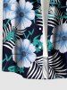 Plus Size Flowers Tropical Leaf Print Buttons Pocket Hawaii Shirt For Men - Noir L