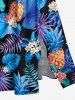 Plus Size Pineapple Flowers Tropical Leaf Print Split Hawaii Midi Dress - Bleu XXS