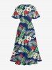 Plus Size Hibiscus Flower Tropical Leaf Print Split Hawaii Cami Dress -  