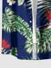 Plus Size Tropical Flowers Leaf Print Buttons Pocket Hawaii Shirt For Men -  