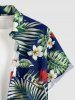 Plus Size Tropical Flowers Leaf Print Buttons Pocket Hawaii Shirt For Men -  