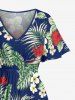 Plus Size Hibiscus Flower Tropical Leaf Print Split Hawaii Cami Dress -  