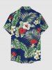 Plus Size Tropical Flowers Leaf Print Buttons Pocket Hawaii Shirt For Men -  
